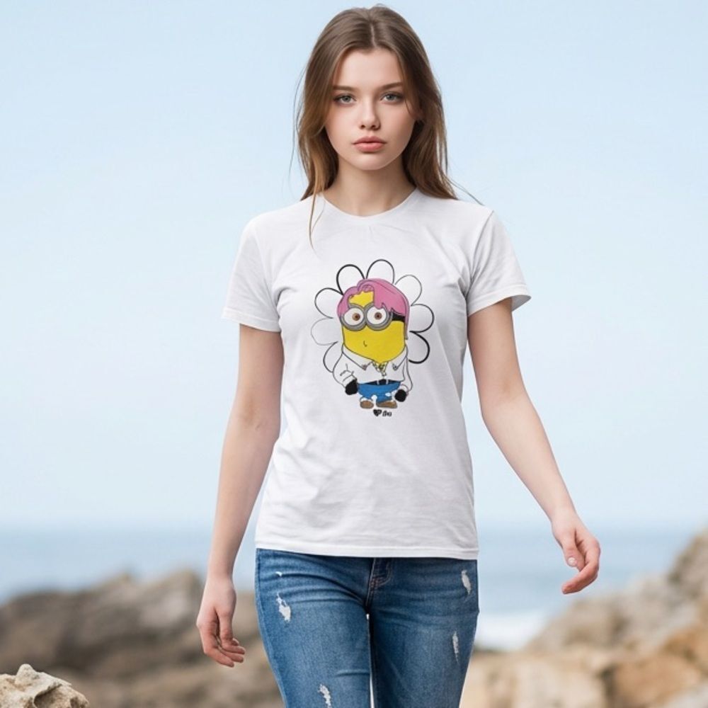 NWT BTS x Despicable Me Collab White Short Sleeve Graphic Minions Tee Shirt - Si